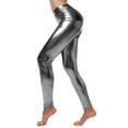 thumbnail image 1 of Women's Leggings Shiny Liquid Metallic High Waist Stretch Leggings,Grey,M, 1 of 3