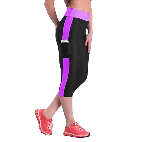 Women's Leggings Solid Color Slim Fits Stretchy High Waisted Capri Yoga Pants Cozy Soft Casual Tights Tummy Control Running Pants Purple S