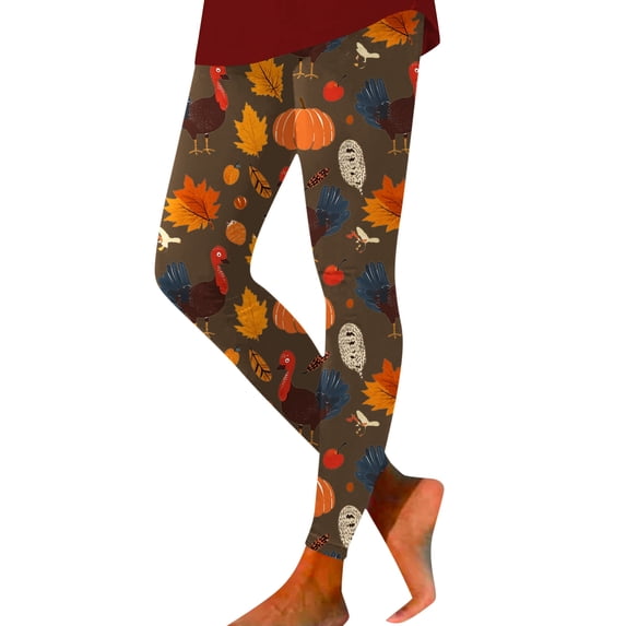 Women's Leggings Thanksgiving Turkey Maple Leaf Print 4-Way Stretch Casual Running Workout Leggings