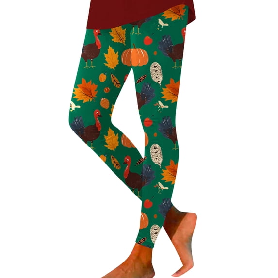 Women's Leggings Thanksgiving Turkey Maple Leaf Print 4-Way Stretch Casual Running Workout Leggings