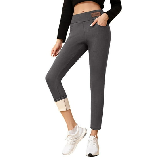 Women's Leggings Winter Thermal Lined Leggings High Waisted Tummy Control Solid Color with Pocket Comfortable Casual Pants Womens Long Underwear