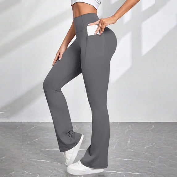 Women's Leggings Yoga Pants JIANLAI - Ribbed High Waist Flare Stretchy Butt Lifting for Gym Casual Daily (S-XL) Grey