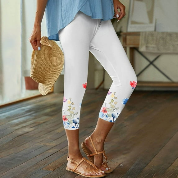 Women's Leggings with Pockets Capri Fashion Solid Color Flower Print Yoga Sport Elastic Pants