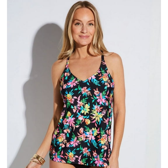 Women's Leilani L720163 Perfect Day Racer Back Tankini Swim Top (Black Multi 12)