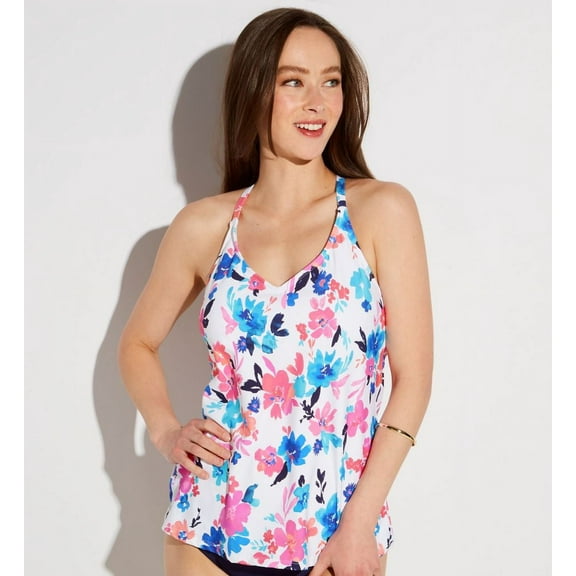 Women's Leilani L720963 Made for Sol Racer Back Tankini Swim Top (White Multi 6)