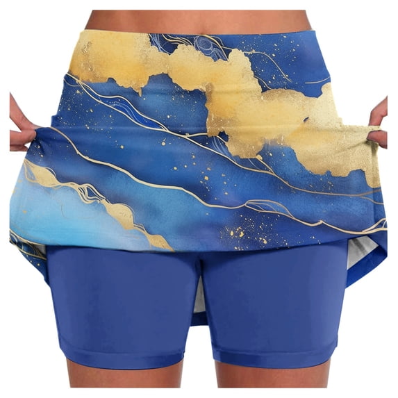 Women's Leisure Fitness Sports Tie Dyed Printed Double Layer Skirt Pants Pocket Half Skirt Skater Skirts Crib Bed Skirt Girls Midi Skirt Skirt Bathing Suits for Women Tennis Skirt with Shorts Skirt