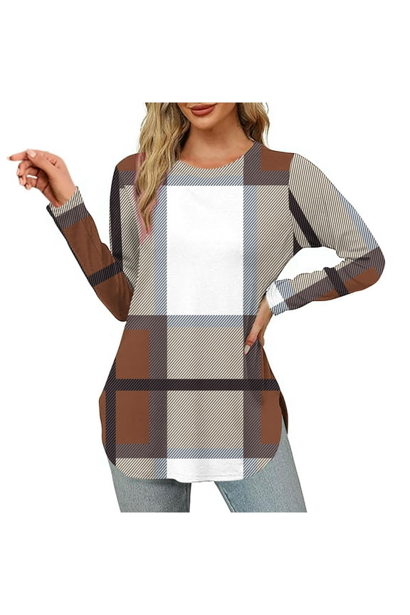 Women's Leisure Long Sleeve Round Neck Printed T Shirt Fashion Casual Loose Top for Winter