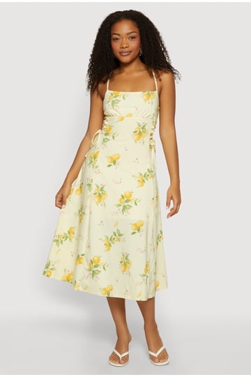 dresses with lemons Women's Sounds Like Fun Green Lemon Print Cotton Denim Mini Dress | Size: L Featuring a lively mix of white Over 20 Adorable Lemon Print