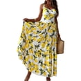 thumbnail image 1 of Women's Lemon Print Sweetheart Neck Maxi Dress 95% Linen 5% Triacetate Lightweight Chic Beach Ready All Day Everyday, 1 of 6