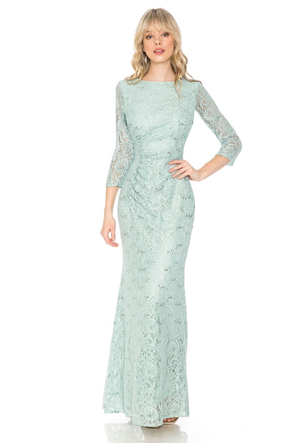 Women's Lenovia 5239 Modest Lace 3/4 Sleeve Mother Of Groom Formal Gown Sage Green Size 3XL