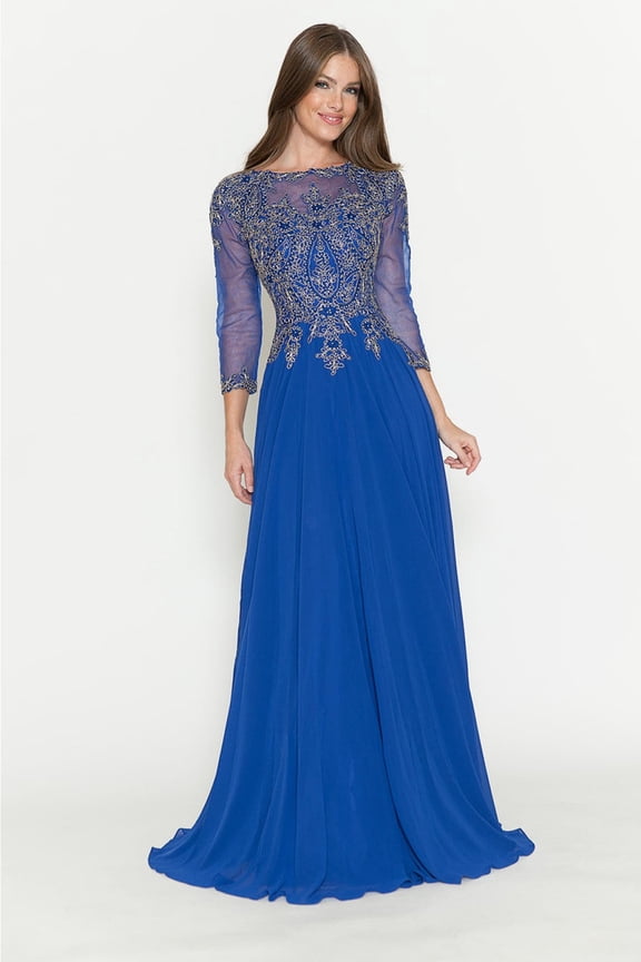 Women's Lenovia 8171 Embroidered 3 4 Sleeve Gown Mother Of Groom Royal Blue L