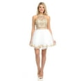 thumbnail image 1 of Women's Lenovia Halter Neck Tulle Short Dress with Gold Embroidery Semi Formal Party 8015 White XS, 1 of 5
