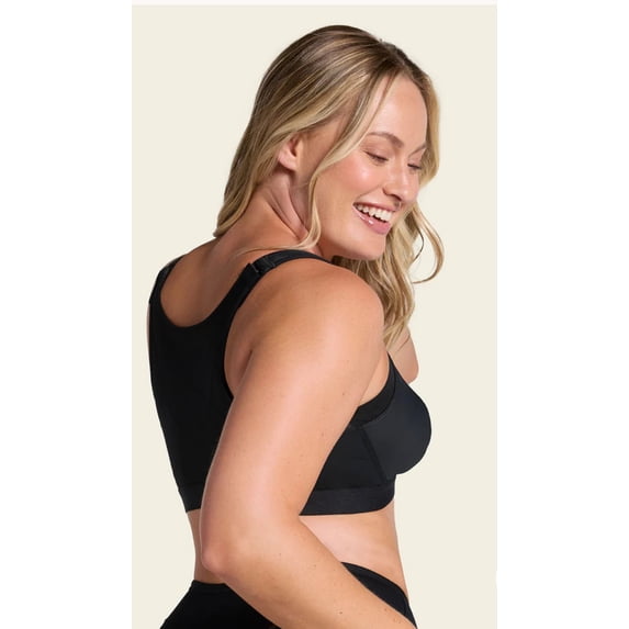 Leonisa Women's Posture Corrector Wireless Back Support Bra, Black, 40C