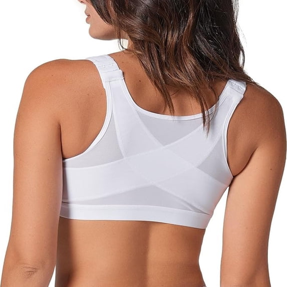 Leonisa Women's Posture Corrector Wireless Back Support Bra, White, 34C