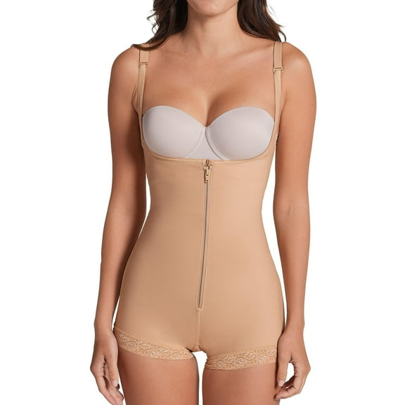 Women's Leonisa 018678N PowerSlim Open Bust Boyshort Body Shaper (Natural Tan 2X)
