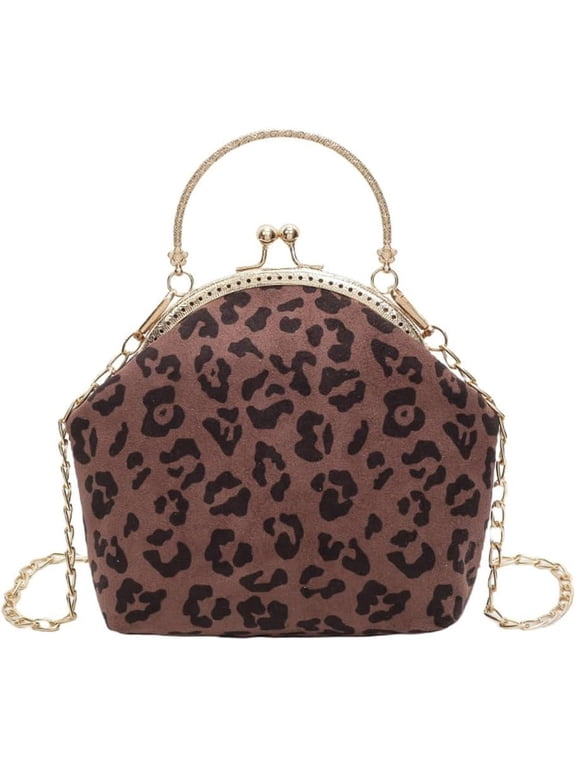 Women's Leopard Evening Clutch with Chain, Printed Evening Handbag Party Leopard