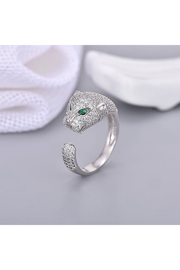 Women's Leopard Head Ring Inlaid Zircon Adjustable Opening Copper Plated Platinum Jewelry European American Ring Animal Ring Fashion Ring Statement Ring