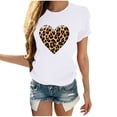 thumbnail image 1 of Women's Leopard Heart T-Shirts Valentines Day Fashion Short Sleeve Tops Cute Crewneck Basic Tee Top, 1 of 6
