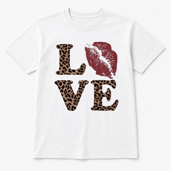 Women's Leopard LOVE Graphic Tee, Y2K Vintage Streetwear Short Sleeve T-Shirt, Casual Cotton Top
