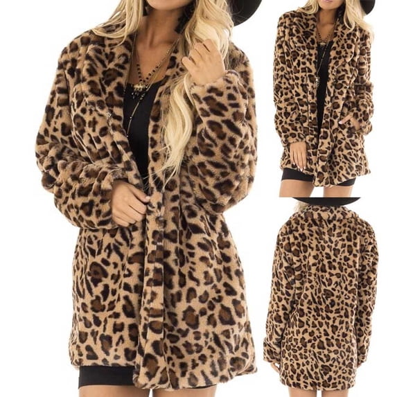Women's Leopard Long Trench Coat Casual Long Sleeve Print Autumn Fashion Coat Long Jackets Winter Outwear with Poackets L