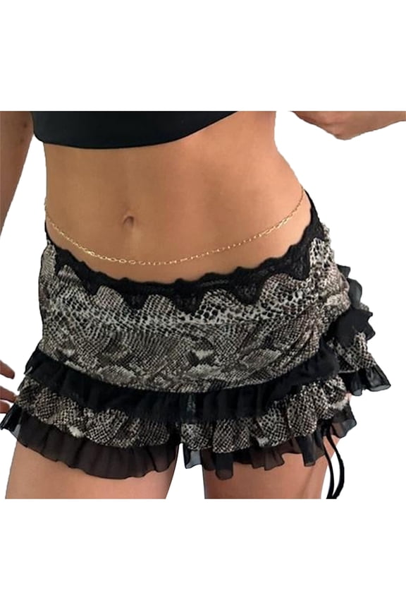 Women's Leopard Mini Skirt Low Waist Mesh Patchwork Ruffle Skirts Y2k 90s E-Girl Vintage Streetwear
