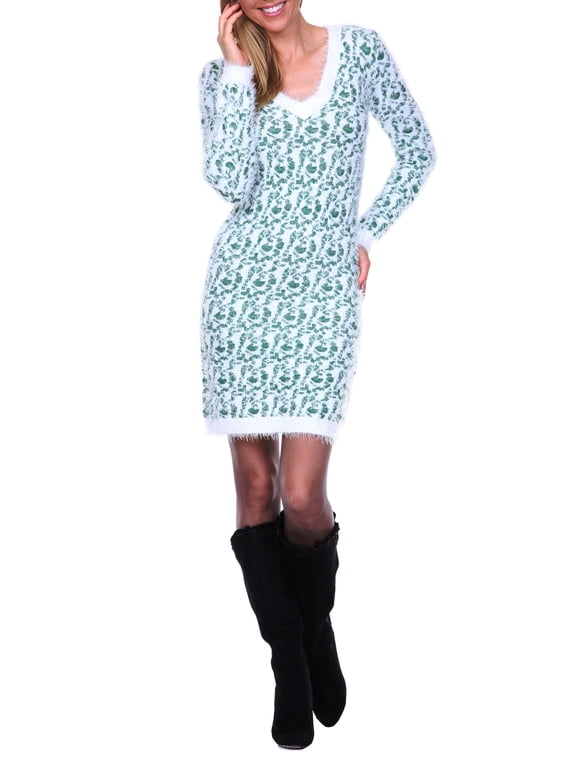 Women's Leopard Print Angora Sweater Dresss