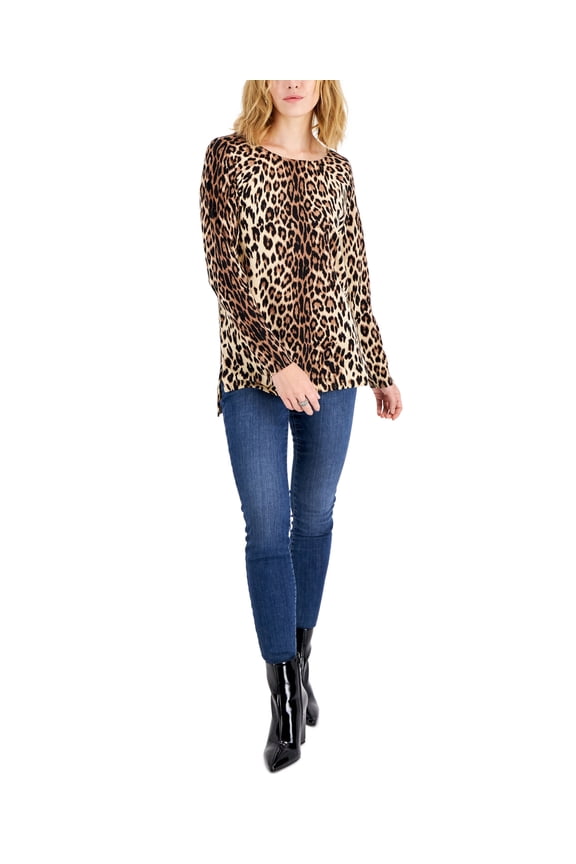 Women's Leopard-Print Boat-Neck Sweater Natural Leo L