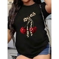 thumbnail image 1 of Women's Leopard Print Cherry Bow T-Shirt Graphic Short Sleeve Tee Playful Graphic Tee, 1 of 10