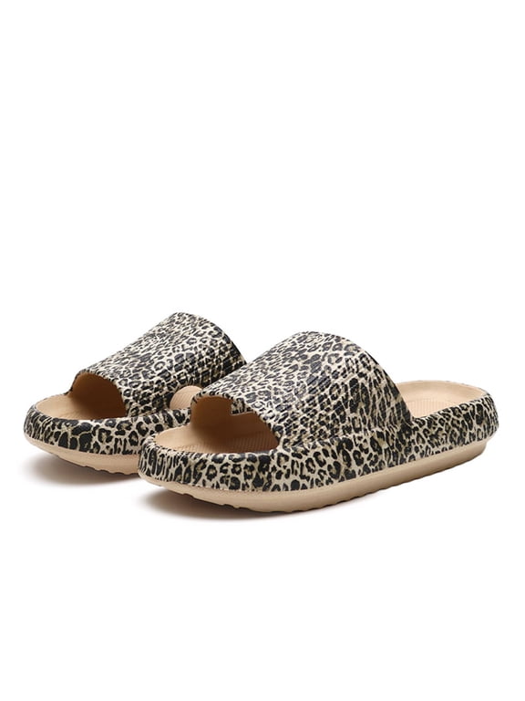 Women's Leopard Print Cloud Sandals Soft Pillow Slippers Indoor Bathroom Shower Shoes