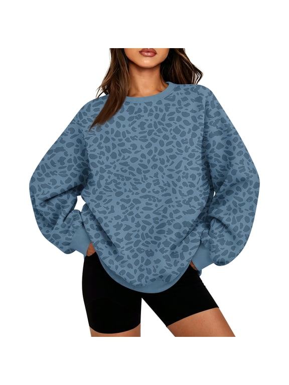 Women's Leopard Print Crew Neck Sweatshirt, Long Sleeve Pullover Casual Relaxed Fit Top for Everyday Wear