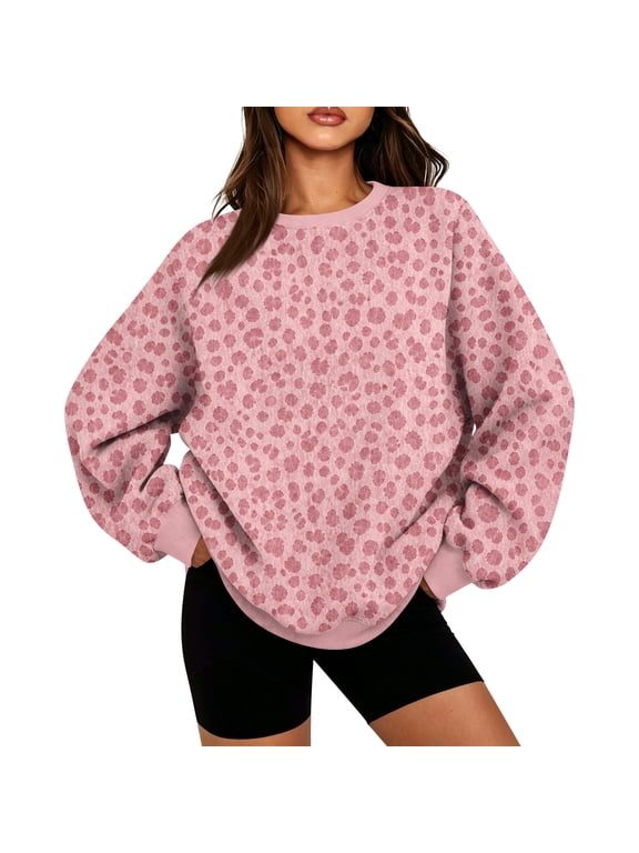 Women's Leopard Print Crew Neck Sweatshirt, Long Sleeve Pullover Casual Relaxed Fit Top for Everyday Wear