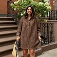 thumbnail image 1 of Women's Leopard Print Denim Shirt Dress, Long Sleeve Button Front Loose A-Line Dress, Casual Fall Daily Outing, 1 of 5