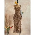 thumbnail image 1 of Women's Leopard Print Draped Neck Layered Ruffle Hem Maxi Dress, Vacation Elegant Party Dress, 1 of 6