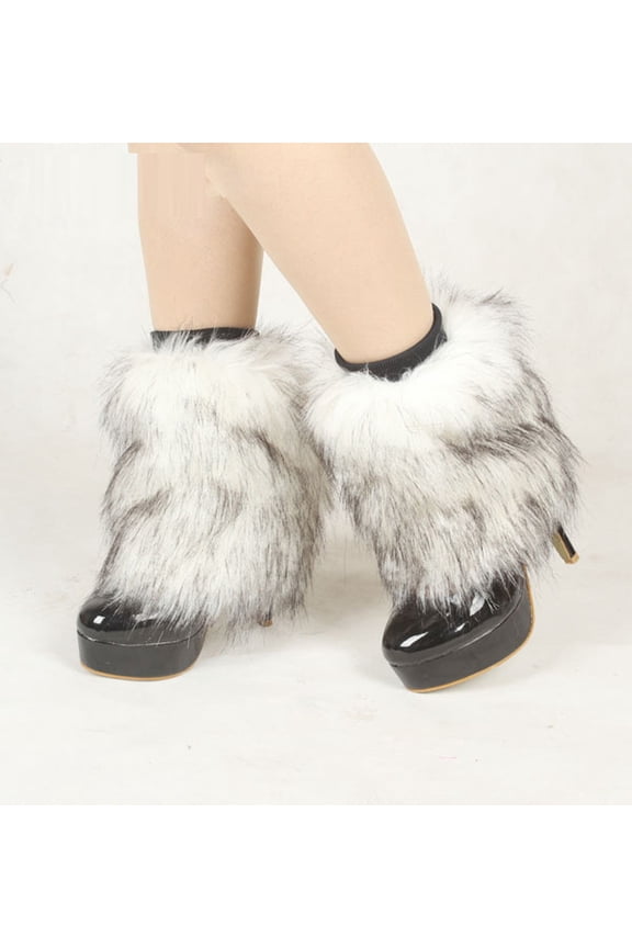 Women's Leopard Print Fuzzy Leg Warmers Punk Long Boot Cuffs Socks