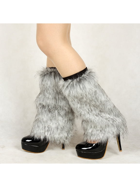 Women's Leopard Print Fuzzy Leg Warmers Punk Long Boot Cuffs Socks