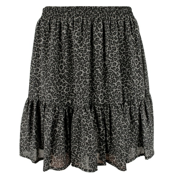Women's Leopard Print Georgette Ruffled Mini Skirt MGry Medium