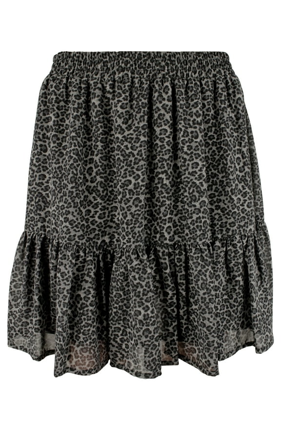 Women's Leopard Print Georgette Ruffled Mini Skirt MGry Medium