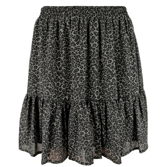 Women's Leopard Print Georgette Ruffled Mini Skirt MGry X-Small