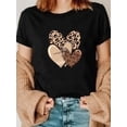 thumbnail image 1 of Women's Leopard Print Heart Graphic T-Shirt Casual Short Sleeve Round Neck Top, 1 of 5