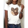 thumbnail image 1 of Women's Leopard Print Heart Graphic T-Shirt Casual Short Sleeve Round Neck Top, 1 of 5