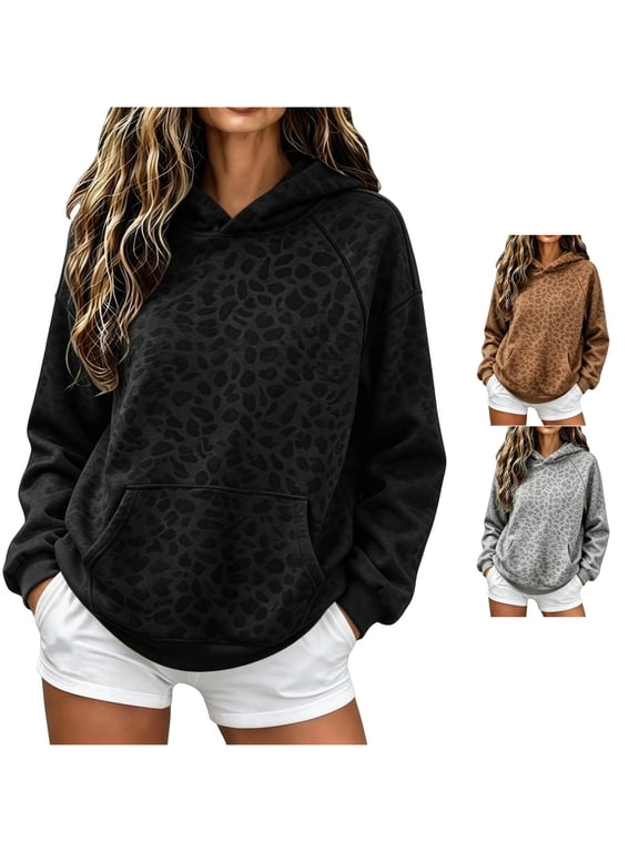 Women's Leopard Print Hoodie Pullover, Fashion Streetwear Casual Loose Fit Sweatshirt