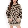 thumbnail image 1 of Women's Leopard Print Knit Hoodie Dress with Front Pocket - Large, Brown, 1 of 6
