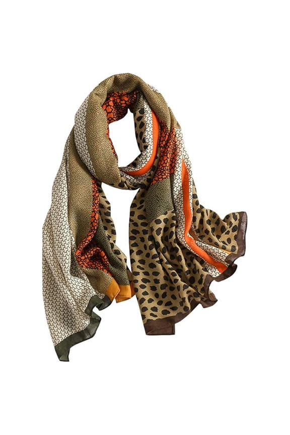 Women's Leopard Print Linen Scarf Shawl Wrap - Large 71x35 inch Lightweight Polyester Scarf for Summer, Spring, Fall, Winter - Animal Print Fashion Accessory One Size