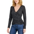 thumbnail image 1 of Women's Leopard Print Long Sleeve Surplice Top Charcoal Grey S, 1 of 1