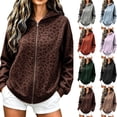 thumbnail image 1 of Women's Leopard Print Long Sleeve Zip Up Hoodie Loose Fit Pullover With Pockets, Casual Hooded Sweatshirt For Daily Wear, 1 of 6