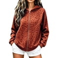 thumbnail image 1 of Women's Leopard Print Long Sleeve Zip Up Hoodie Loose Fit Pullover With Pockets, Casual Hooded Sweatshirt For Daily Wear, 1 of 5