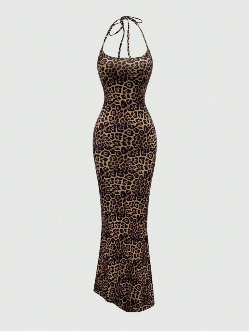 leopard print mermaid dress ZAPAKA Women Brown Long Prom with Slit Beaded Strap Bows Printed Formal Dress with Open Back, Brown Leopard / US18W hugging silhouette and dramatic mermaid hem create a sophisticated yet daring look Women's Leopard Print Mermaid Hem