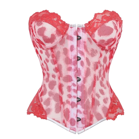 Women's Leopard Print Mesh Bodysuit - Metal Button Lace Control Shapewear for Party and Everyday Style