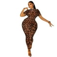 thumbnail image 1 of Women’s Leopard Print O-Neck Short Sleeve Backless Jumpsuits, Sexy, 1 of 8