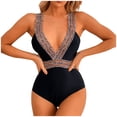 thumbnail image 1 of Women's Leopard Print One Piece Swimsuit V Neck Mesh Wide Straps Low Back Monokini Bathing Suits Swimwear, 1 of 1